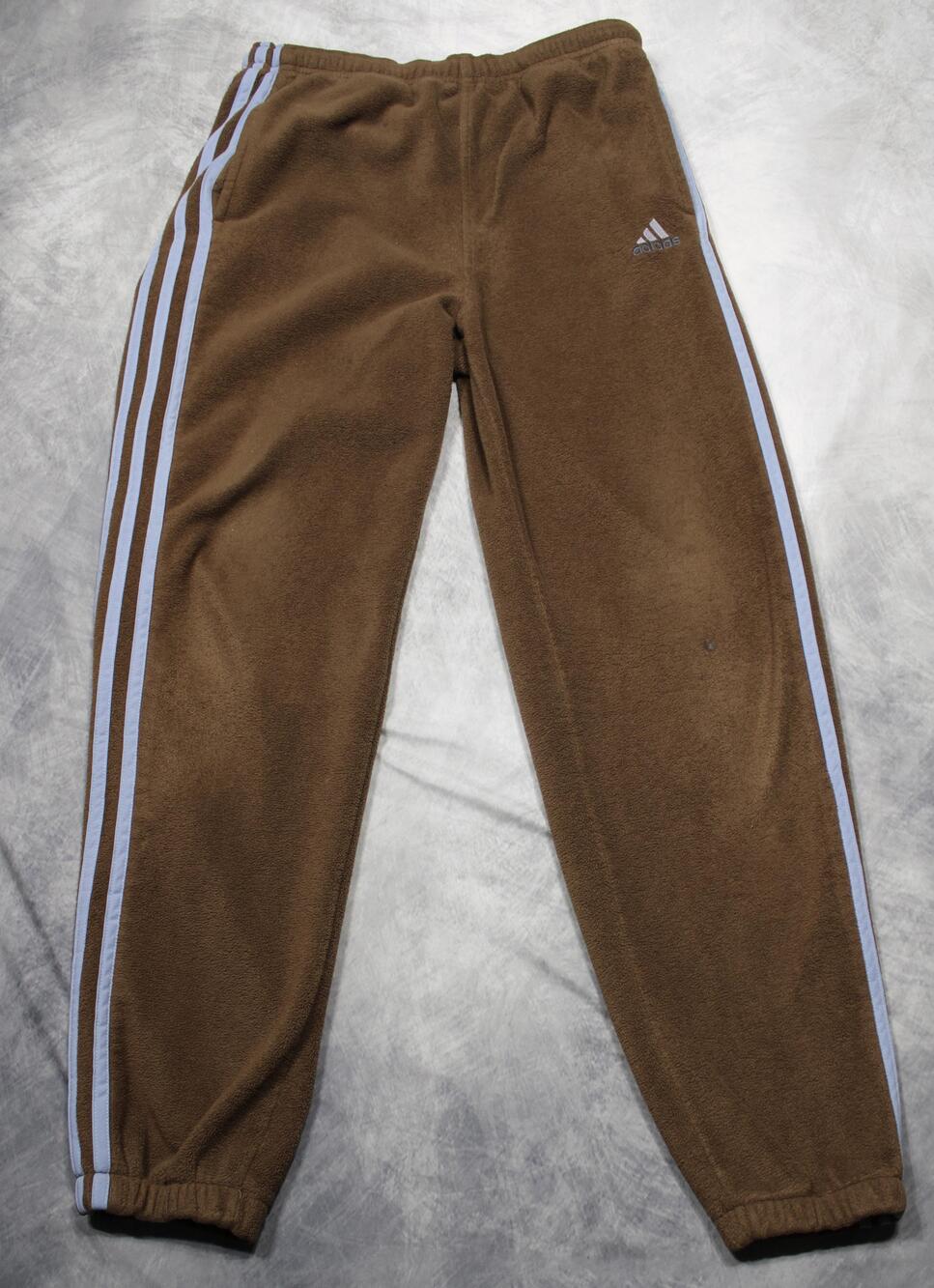 Vintage Adidas Fleece Pants Mens Small Brown Blue 3 Stripe ARK001
